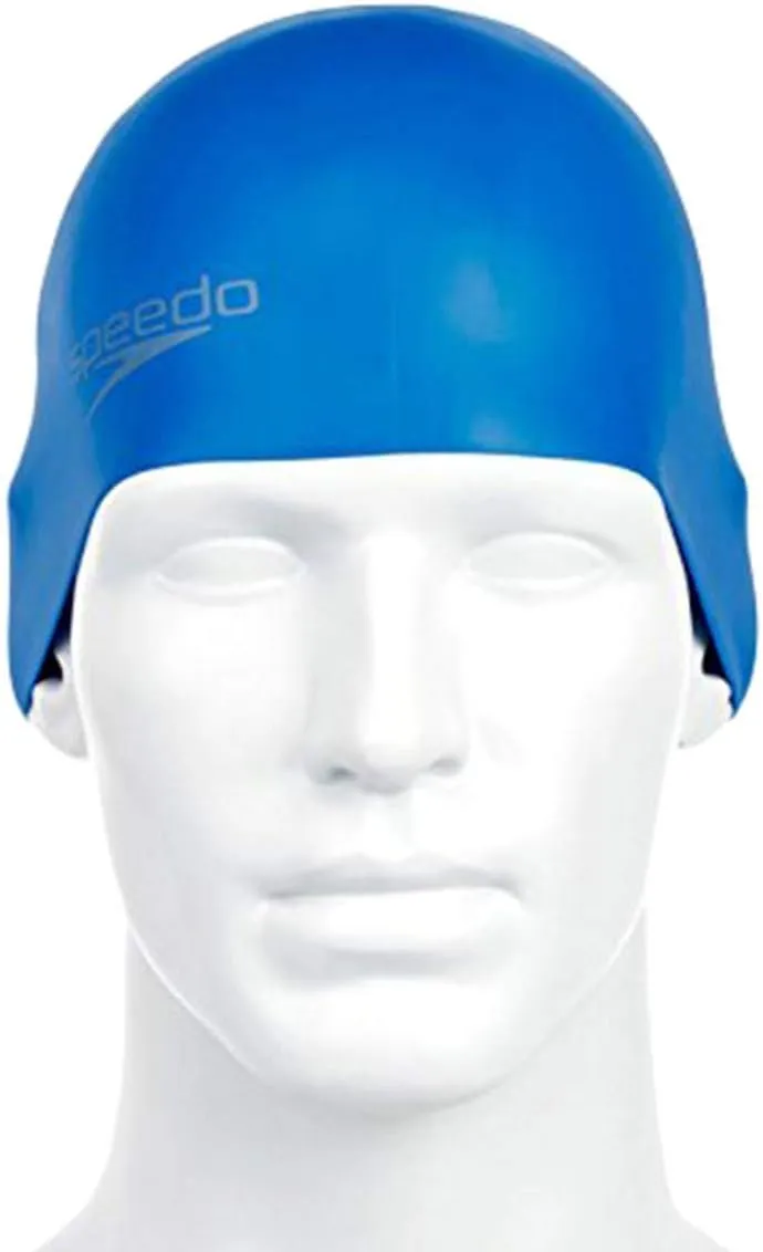 Speedo Plain Moulded Silicone Swim Cap Adults Blue One Size