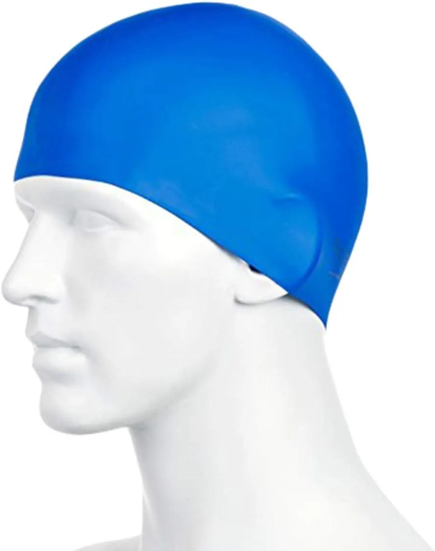 Speedo Plain Moulded Silicone Swim Cap Adults Blue One Size