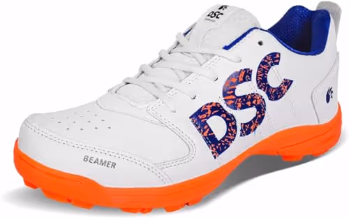 DSC BEAMER Cricket Shoes Rubber Spike Fluorescent Orange/White Size 6