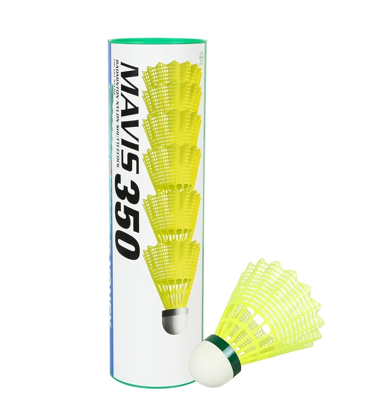 Yonex Mavis 350 Nylon Badminton Shuttlecock Green Yellow Green Cap Pack of 6