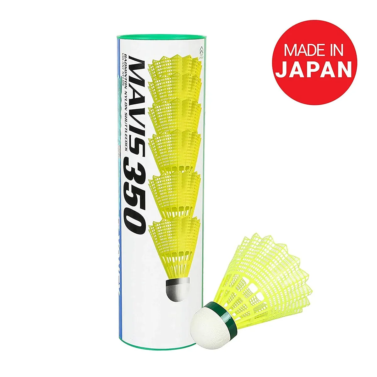 Yonex Mavis 350 Nylon Badminton Shuttlecock Green Yellow Green Cap Pack of 6