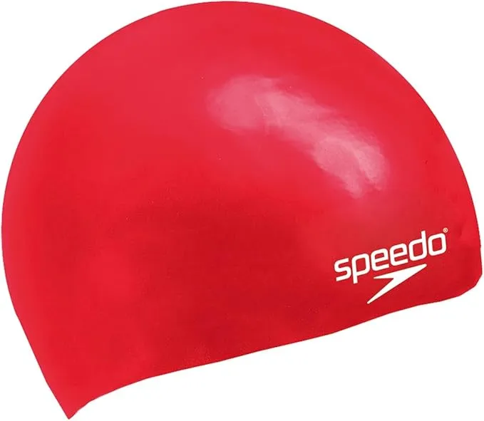 Speedo Plain Moulded Silicone Swim Cap Junior Red One Size