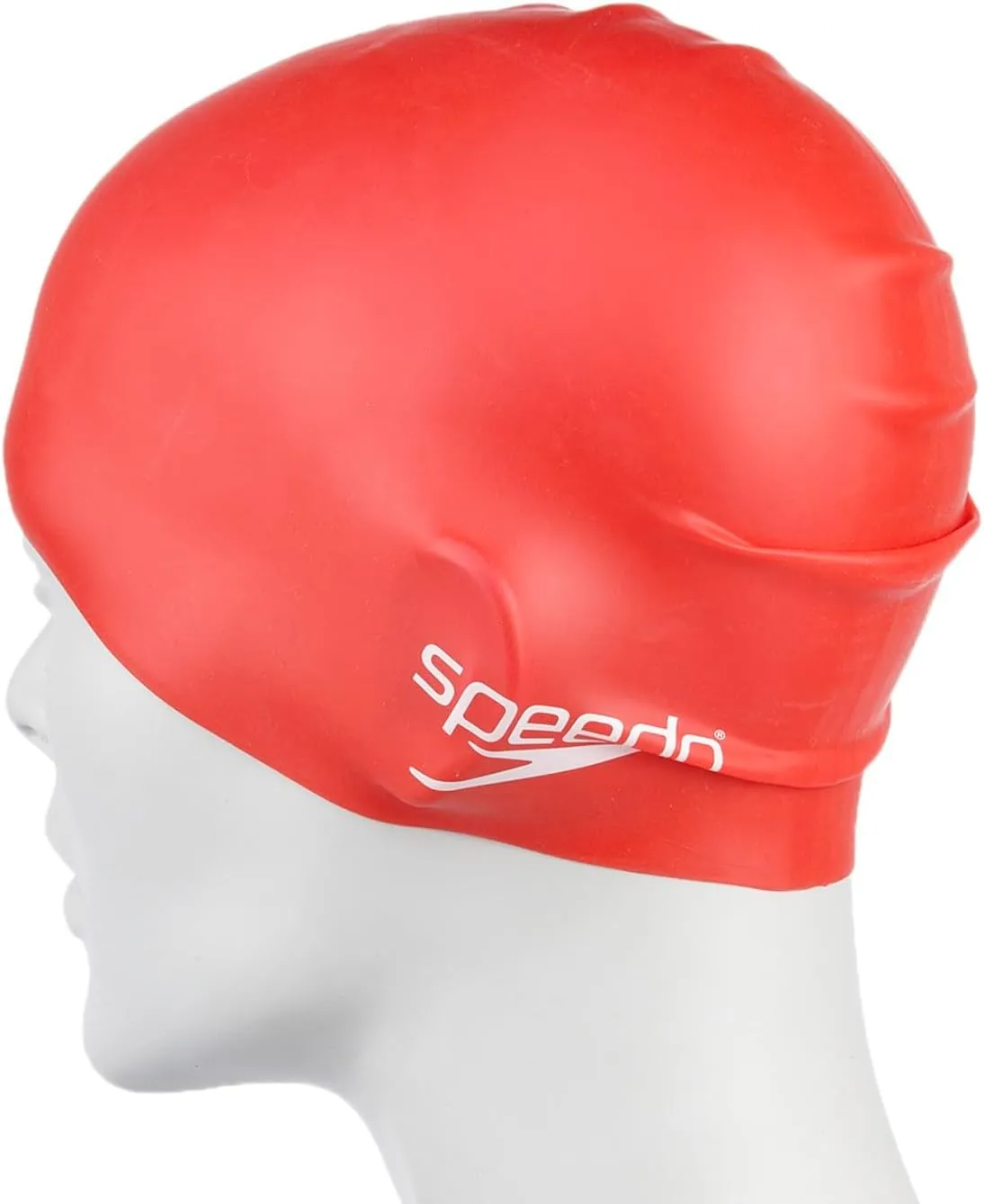 Speedo Plain Moulded Silicone Swim Cap Junior Red One Size