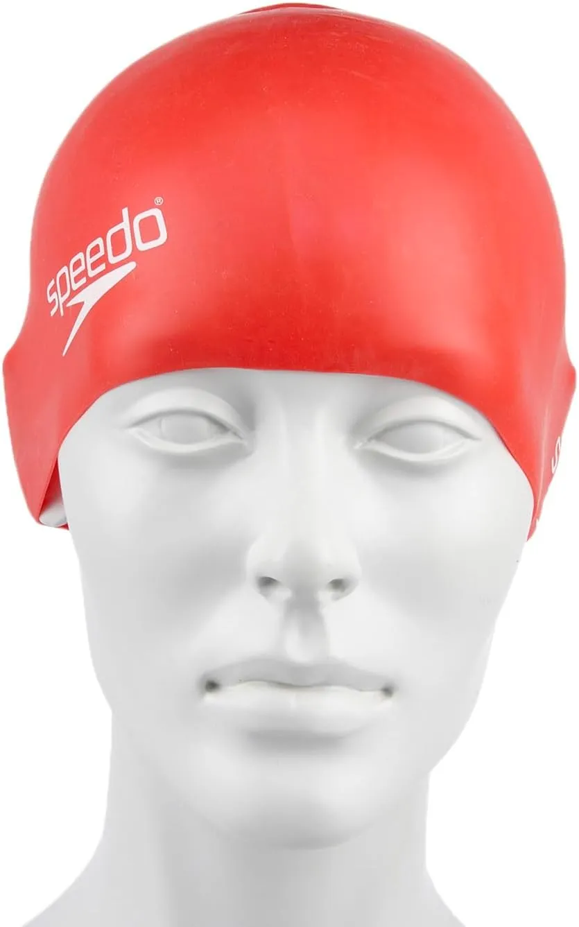 Speedo Plain Moulded Silicone Swim Cap Junior Red One Size