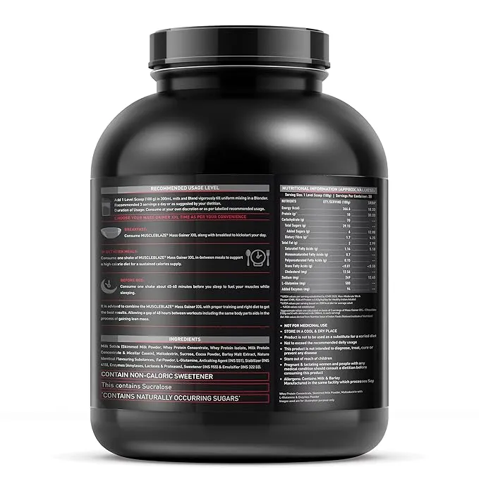 MuscleBlaze Mass Gainer XXL Complex Carbs Protein 3:1 Ratio 3kg Chocolate