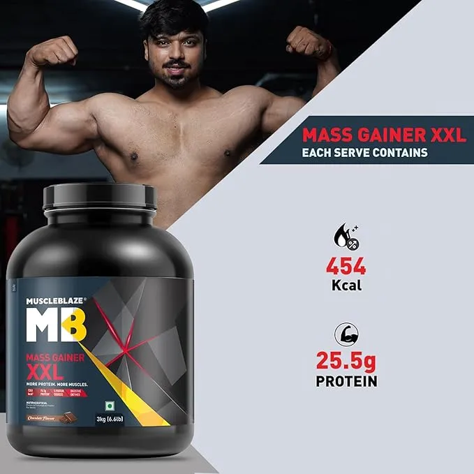 MuscleBlaze Mass Gainer XXL Complex Carbs Protein 3:1 Ratio 3kg Chocolate