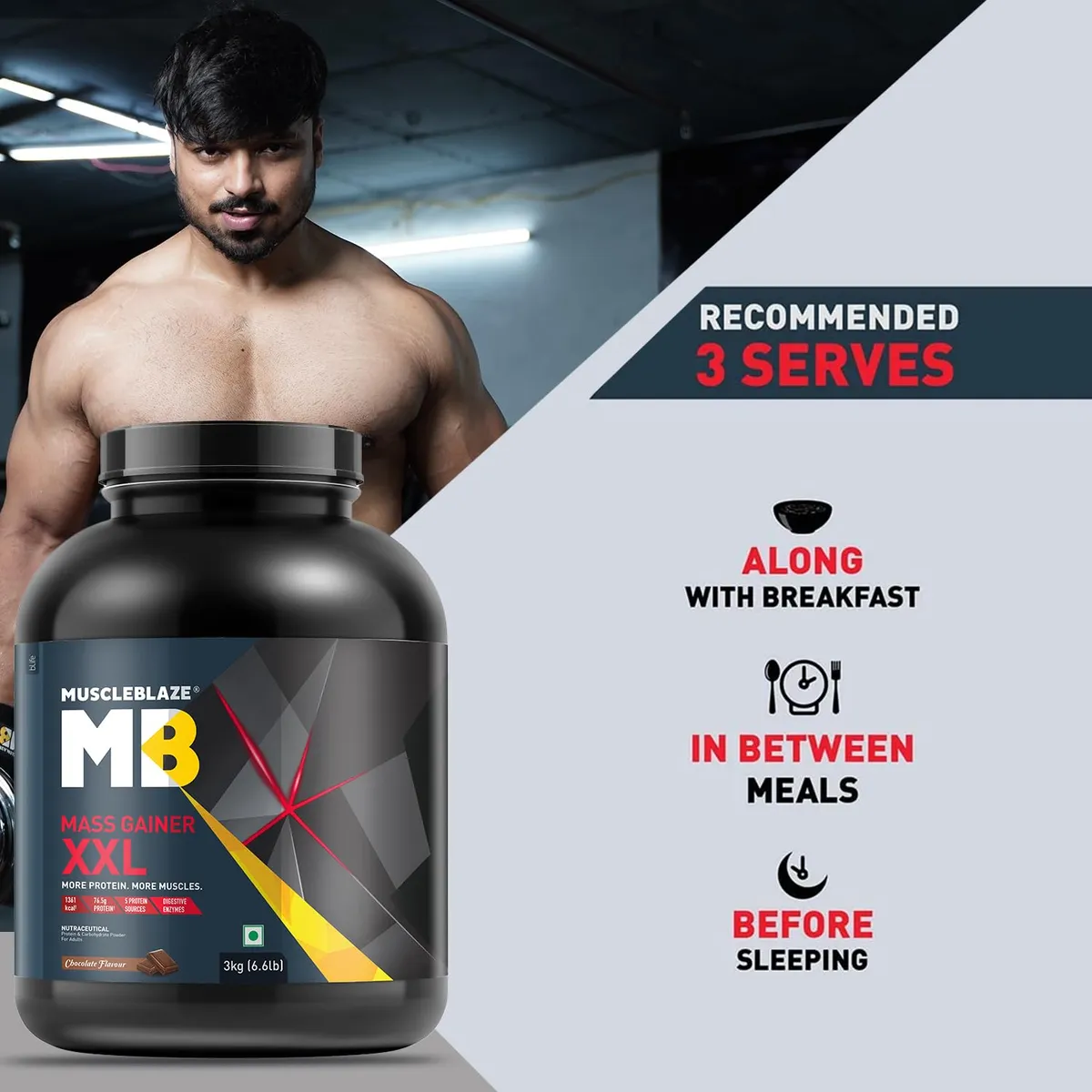 MuscleBlaze Mass Gainer XXL Complex Carbs Protein 3:1 Ratio 3kg Chocolate
