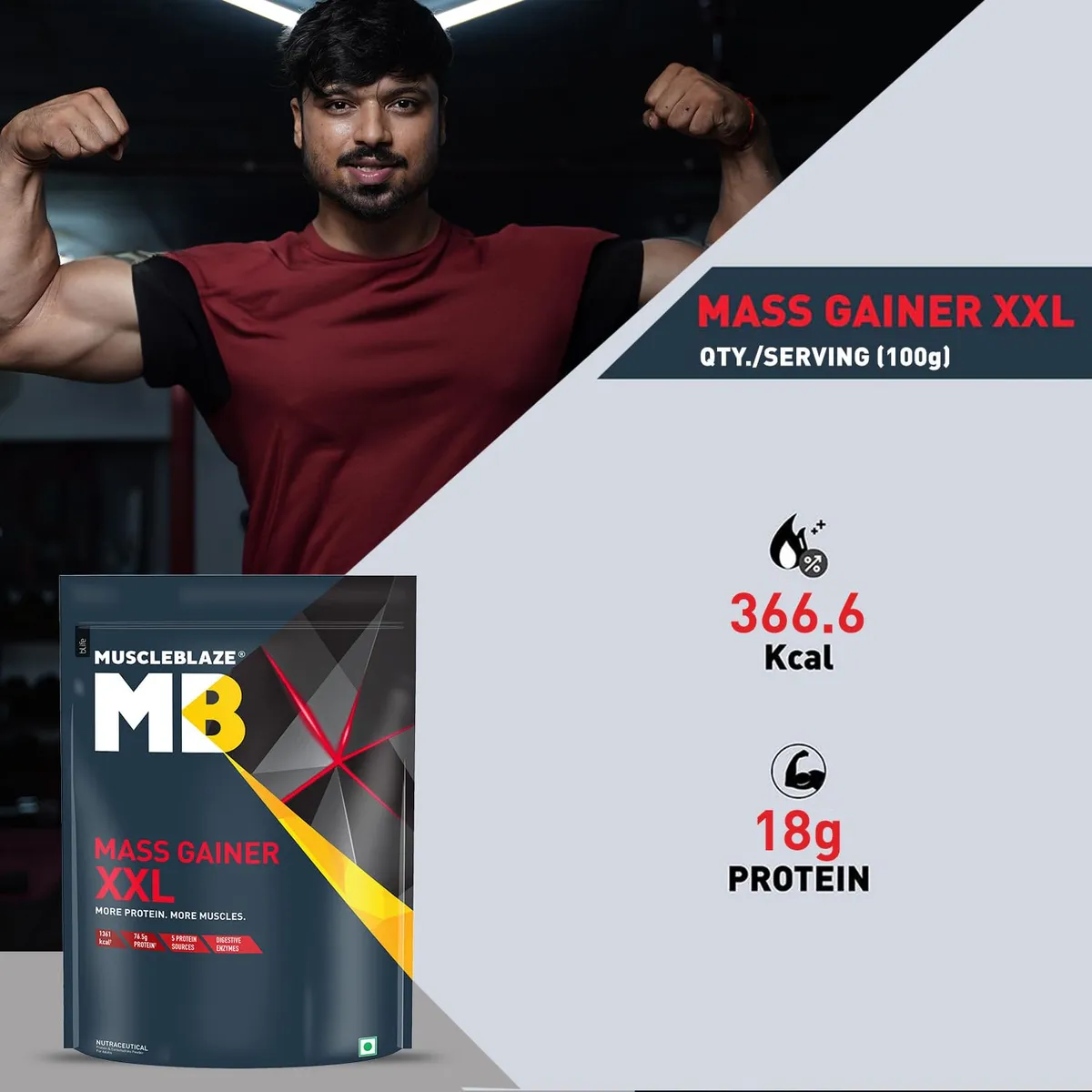 MuscleBlaze Mass Gainer XXL Complex Carbs Protein 3:1 Ratio 1kg Chocolate