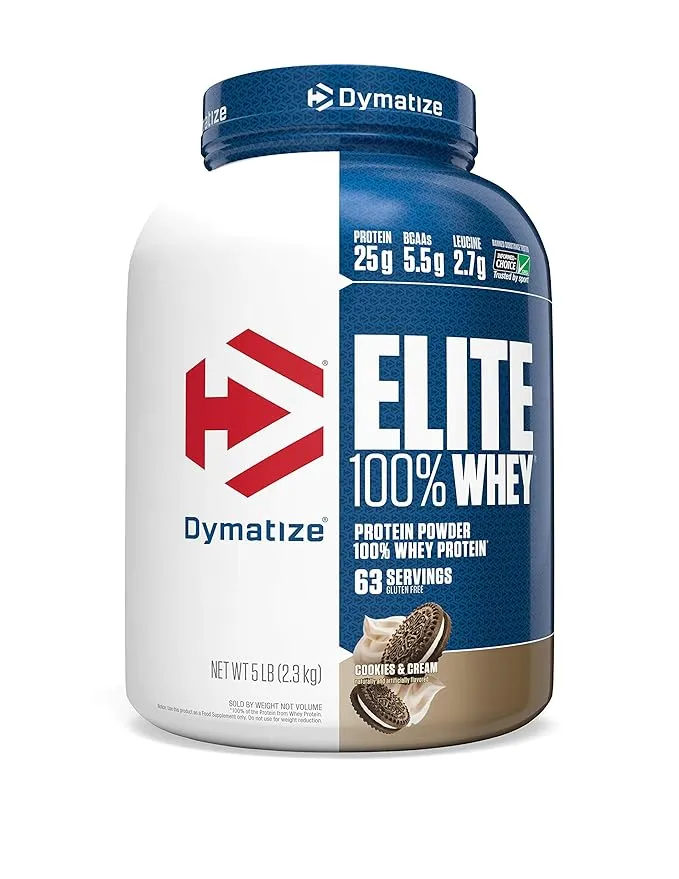 Dymatize Elite 100% Whey Protein Cookie & Cream 5 Lbs 63 Servings 25g Protein