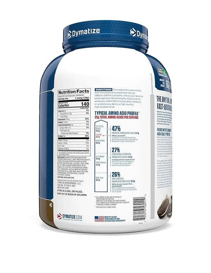 Dymatize Elite 100% Whey Protein Cookie & Cream 5 Lbs 63 Servings 25g Protein