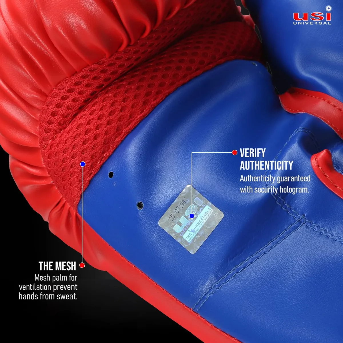USI Universal 612BV Bouncer Velcro Boxing Gloves Red/Blue S/M (10–12oz) Vinyl Mesh Flock Padded