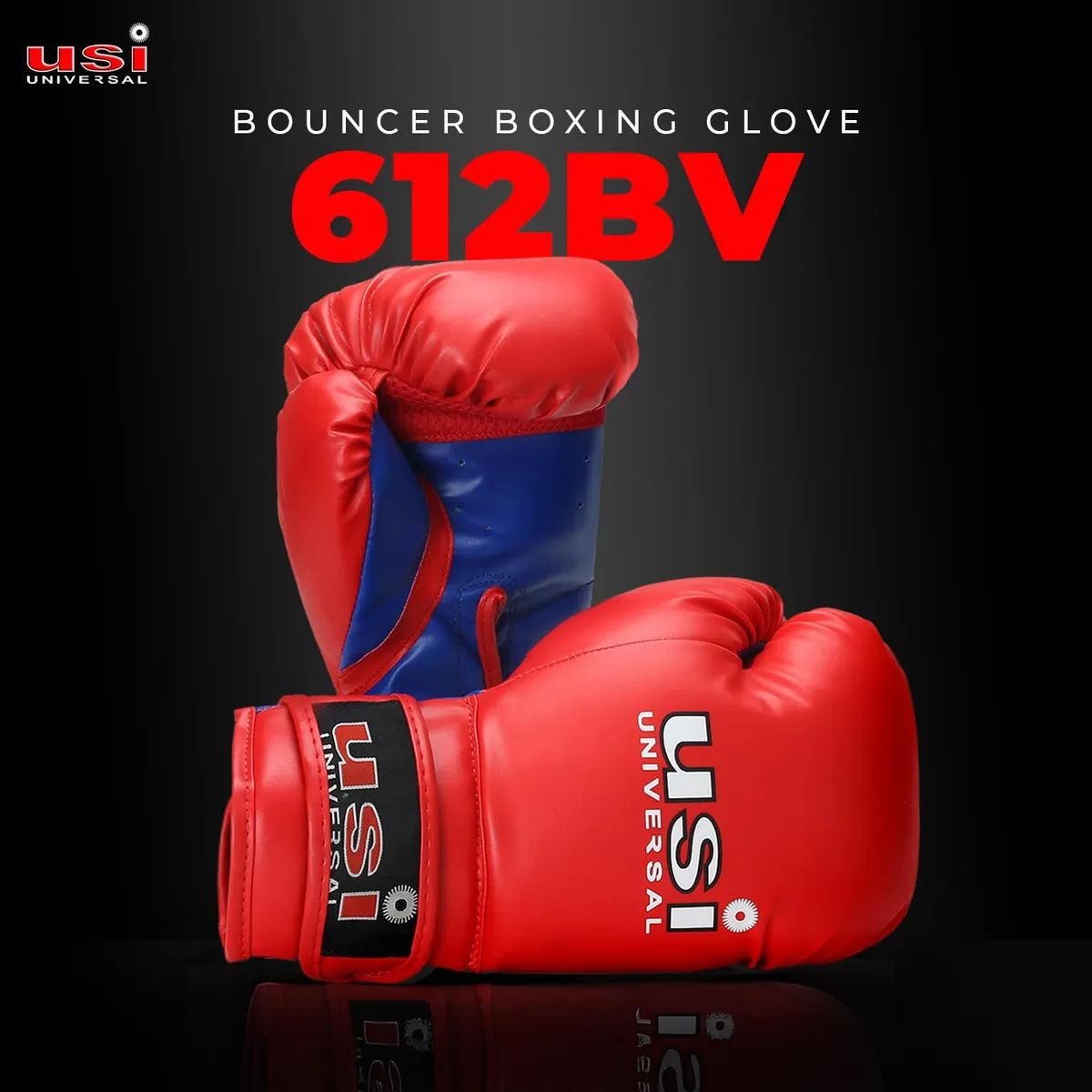 USI Universal 612BV Bouncer Velcro Boxing Gloves Red/Blue S/M (10–12oz) Vinyl Mesh Flock Padded