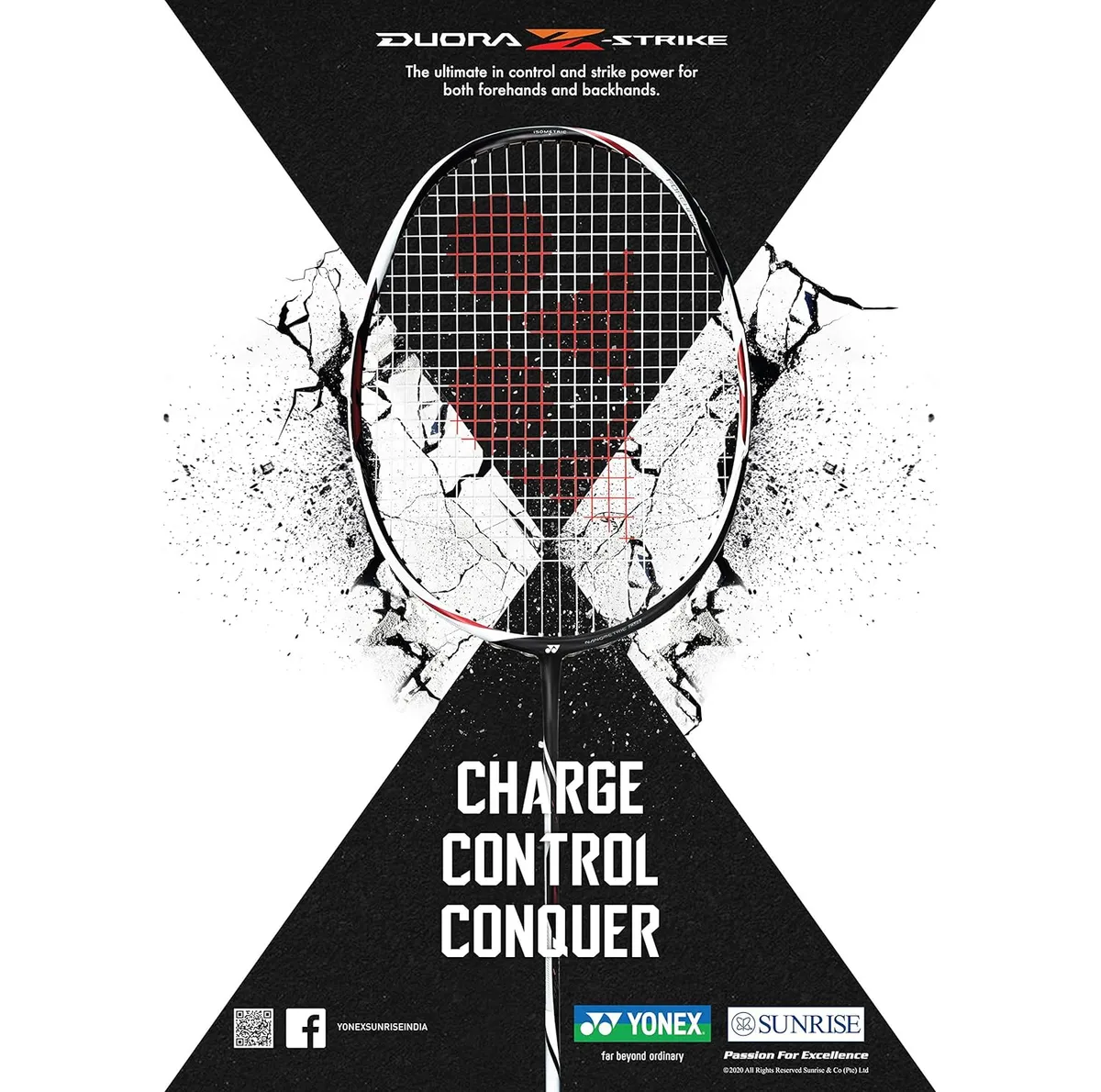 YONEX DUORA Z STRIKE G4 3U Badminton Racquet - Black & White
