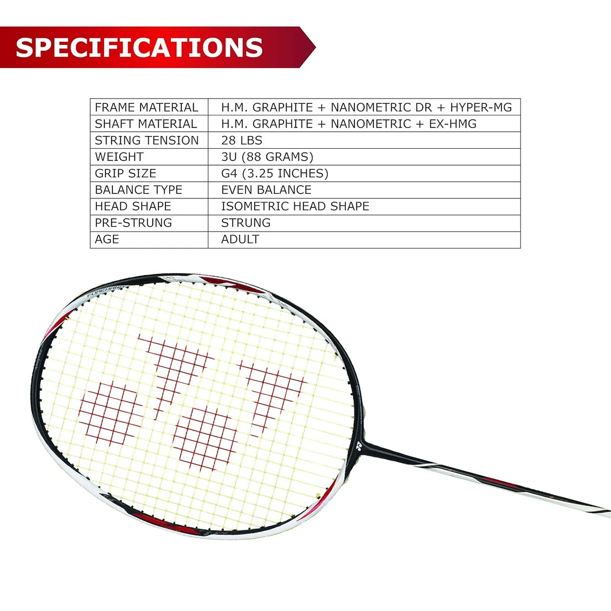 YONEX DUORA Z STRIKE G4 3U Badminton Racquet - Black & White