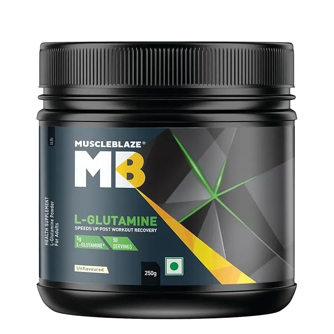 MuscleBlaze Micronized L-Glutamine Unflavoured 250g 0.55lb 50 Servings 5g Per Serving