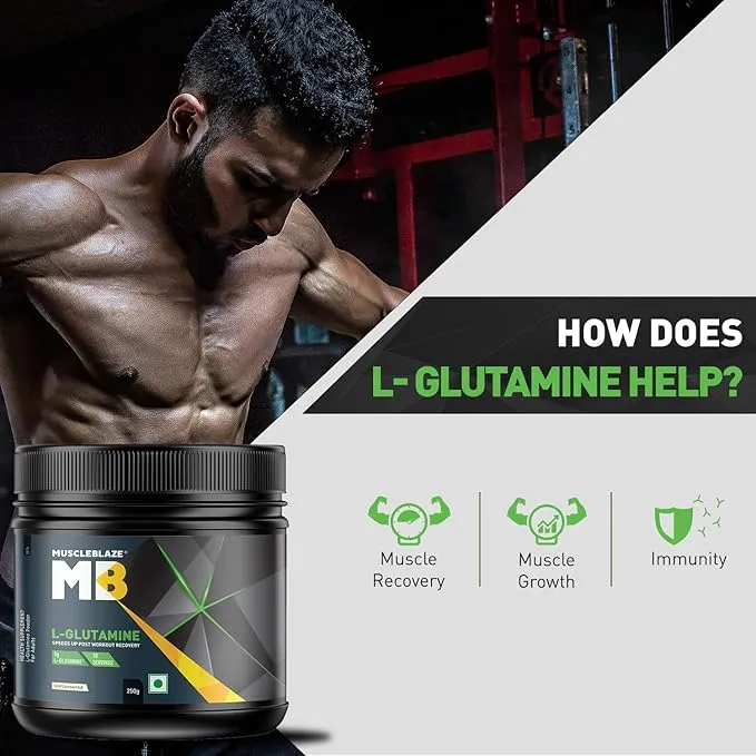 MuscleBlaze Micronized L-Glutamine Unflavoured 250g 0.55lb 50 Servings 5g Per Serving