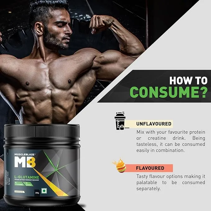 MuscleBlaze Micronized L-Glutamine Unflavoured 250g 0.55lb 50 Servings 5g Per Serving