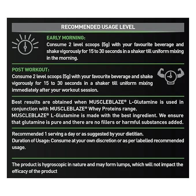 MuscleBlaze Micronized L-Glutamine Unflavoured 250g 0.55lb 50 Servings 5g Per Serving