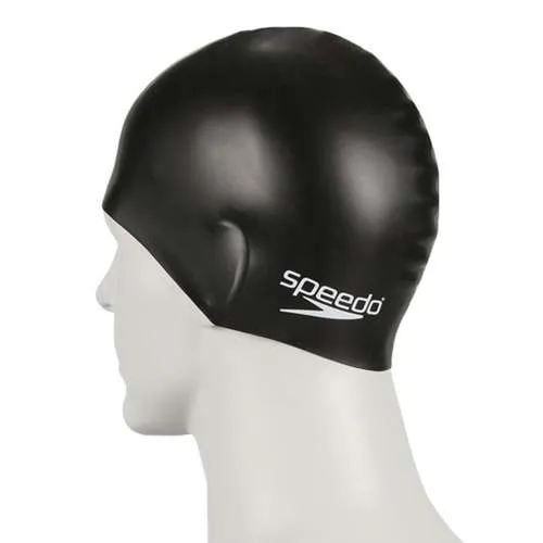 Speedo Plain Moulded Silicone Swim Cap Junior Black One Size