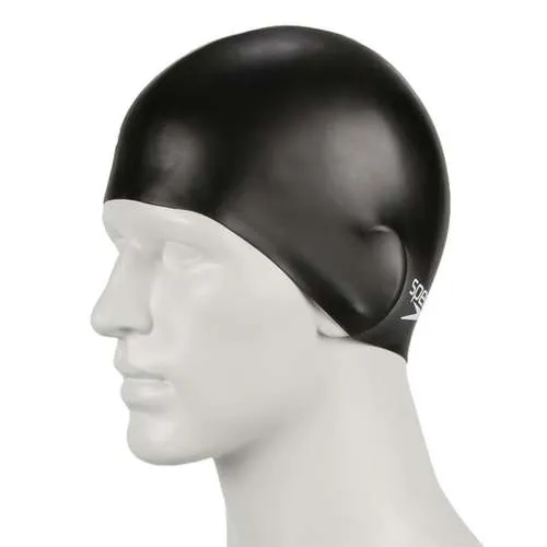 Speedo Plain Moulded Silicone Swim Cap Junior Black One Size