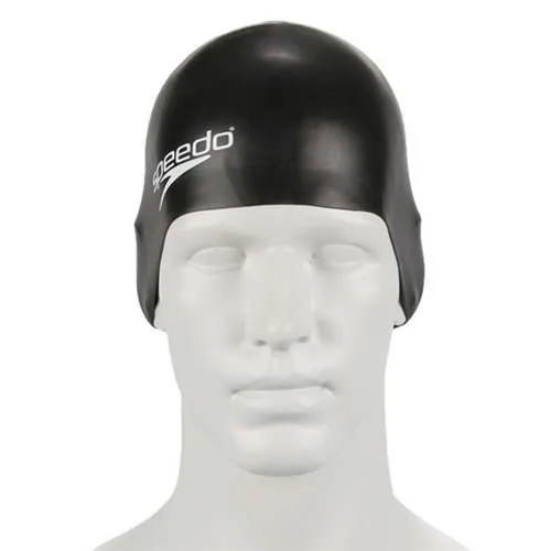 Speedo Plain Moulded Silicone Swim Cap Junior Black One Size