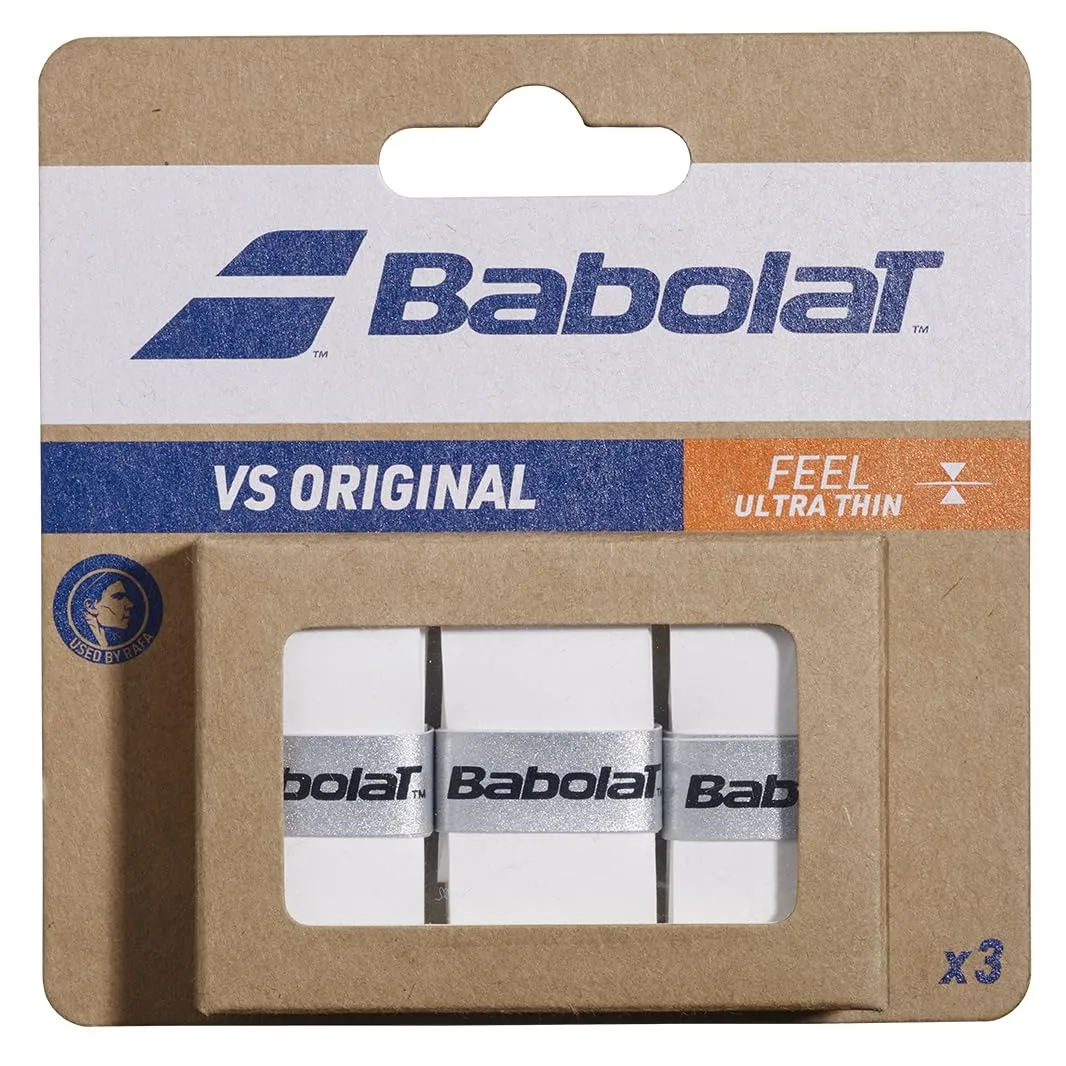 Babolat VS Original x3 Pure Overgrip 0.43mm Dry Feel 160pct Absorption White Pack of 3