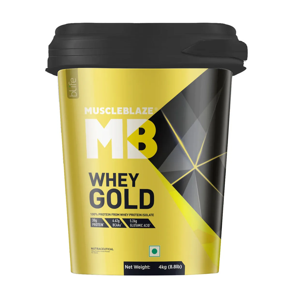 MuscleBlaze Whey Gold 100% Whey Protein Isolate Rich Milk Chocolate 4kg 8.8lb Labdoor USA