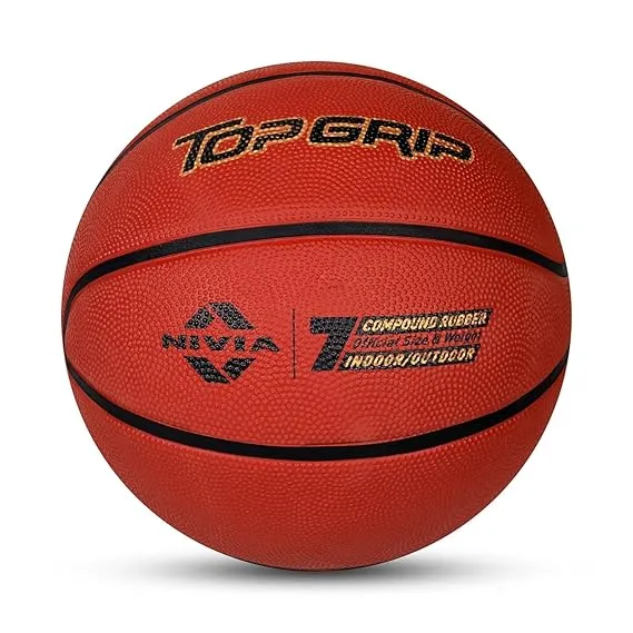 Nivia Top Grip Basketball Size 7 BFI Standard 8 Panels Rubber Pebbled All Surface Tournament