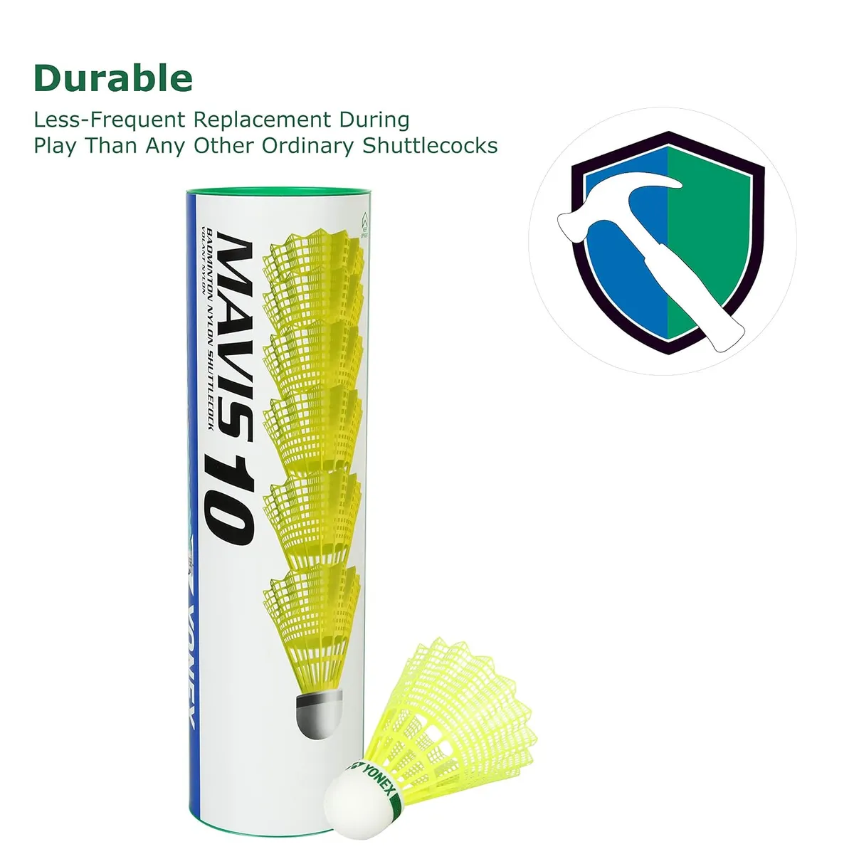 Yonex Mavis 10 Nylon Badminton Shuttlecock Green Yellow Green Cap Pack of 6