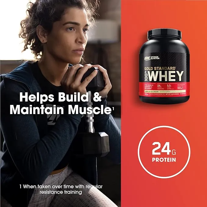 Optimum Nutrition Gold Standard 100% Whey Protein Vanilla Ice Cream 2.27 kg (5 lb) ~73 Servings 24g Protein