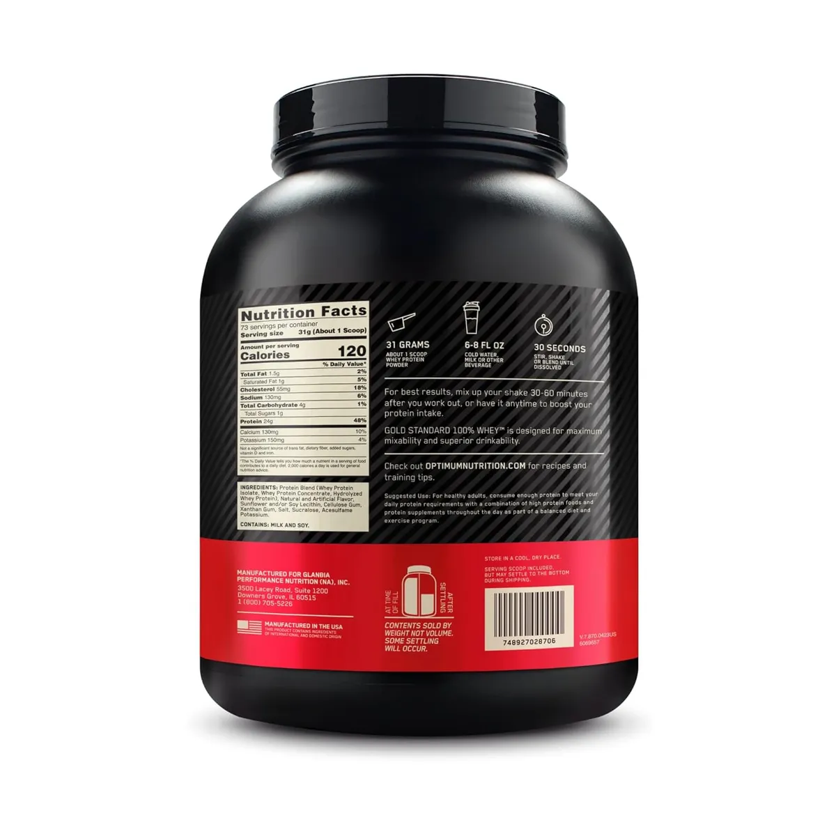 Optimum Nutrition Gold Standard 100% Whey Protein Vanilla Ice Cream 2.27 kg (5 lb) ~73 Servings 24g Protein