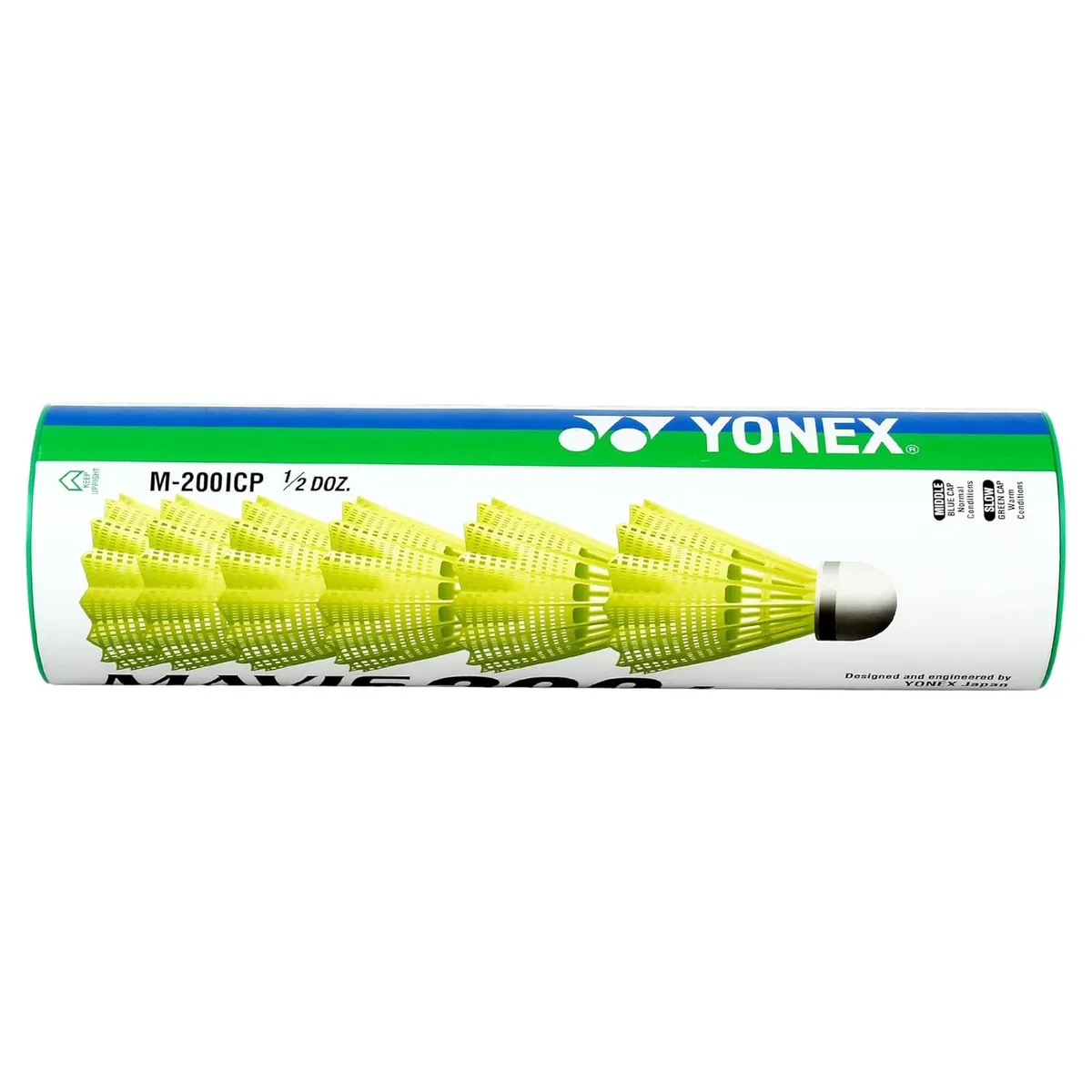 Yonex Mavis 200i Nylon Badminton Shuttlecock Green Yellow Green Cap Pack of 6