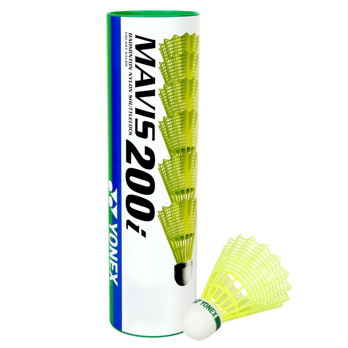 Yonex Mavis 200i Nylon Badminton Shuttlecock Green Yellow Green Cap Pack of 6