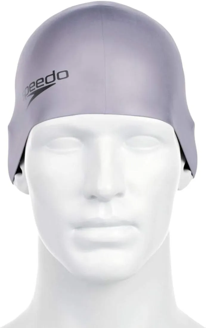 Speedo Plain Moulded Silicone Swim Cap Adults Grey One Size