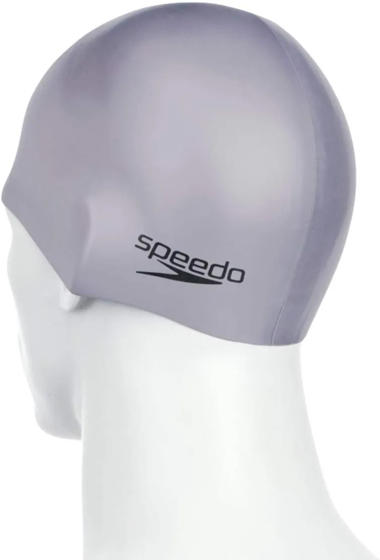 Speedo Plain Moulded Silicone Swim Cap Adults Grey One Size