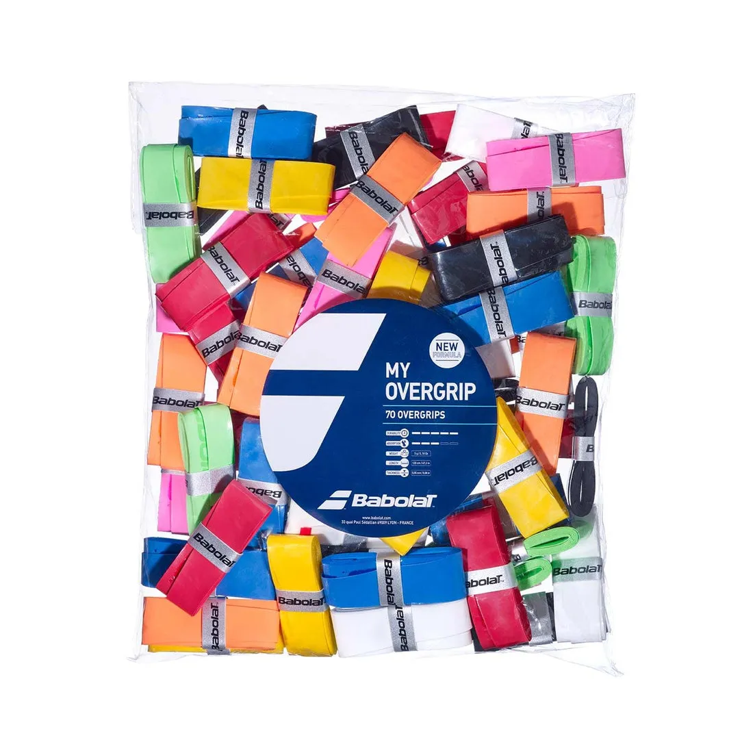 Babolat My Overgrip x70 Pack 0.55mm Durable Absorbent Assorted Colours Overgrip Racket Sports