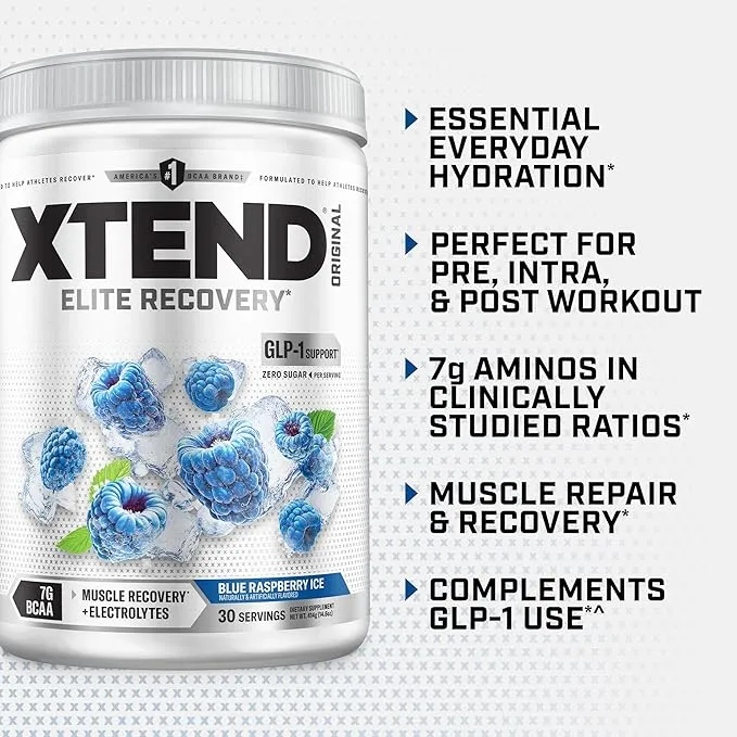 Scivation Xtend BCAA Intra Workout Blue Raspberry Ice 7g BCAAs 30 Servings Zero Sugar