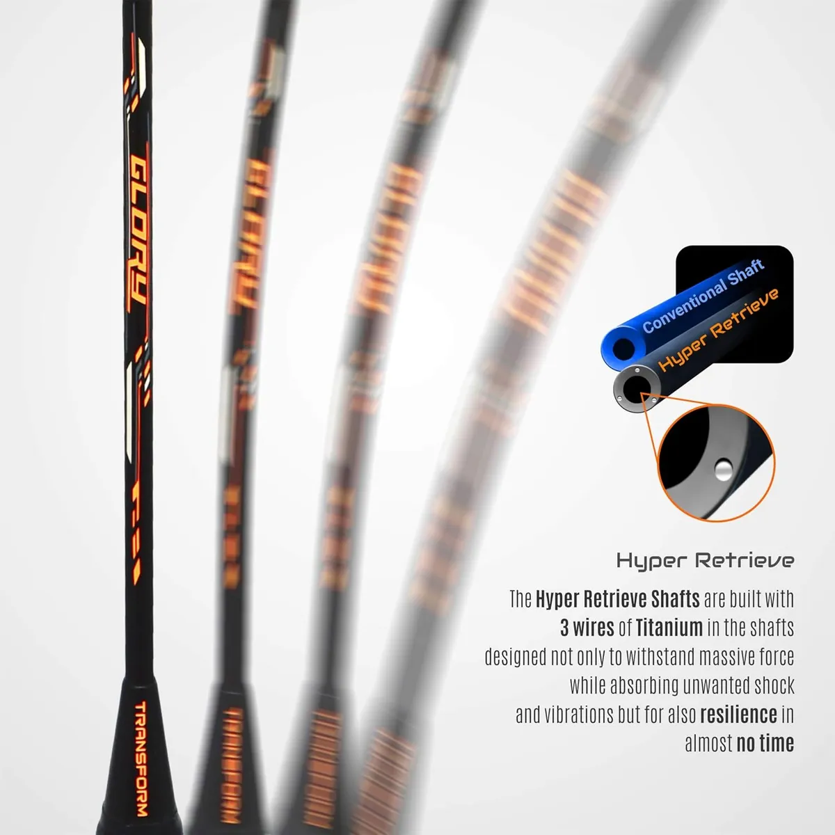 Transform Glory Badminton Racquet Balanced Black Orange