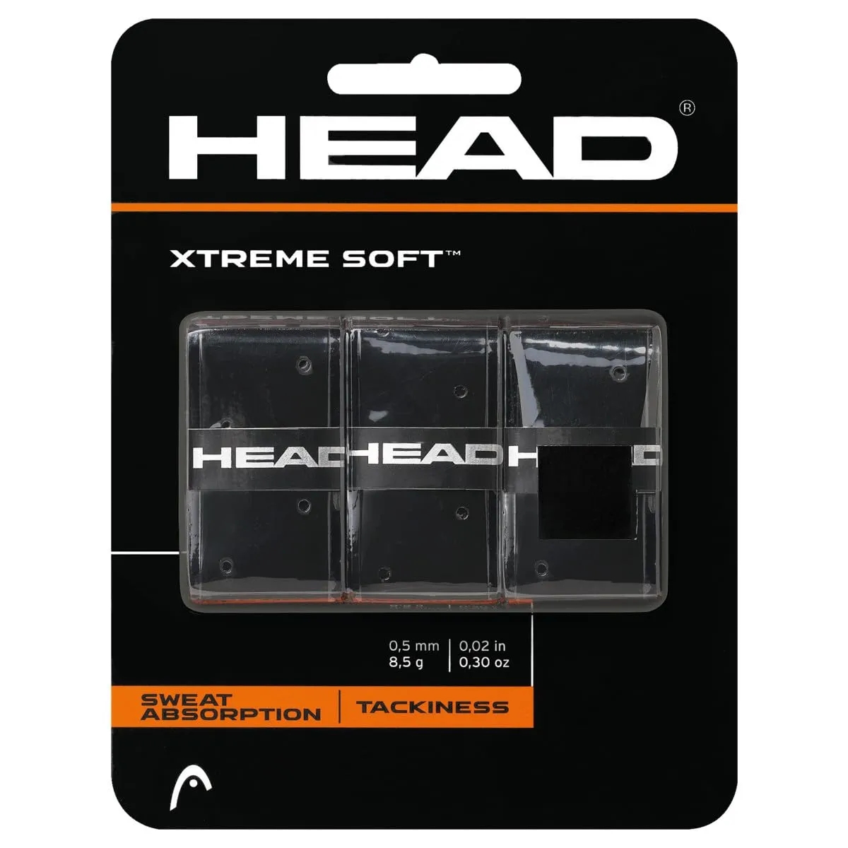 Head Extreme Soft Overgrip 0.5mm Soft Elastomer Extra-Large Perforations High Absorption Tacky Black 105cm
