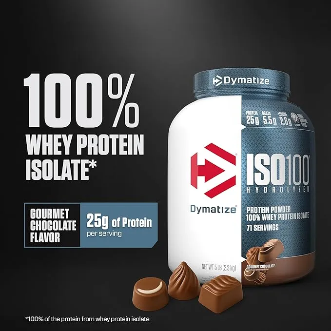 Dymatize ISO100 Hydrolyzed Whey Protein Isolate Gourmet Chocolate 5 Lbs 71 Servings