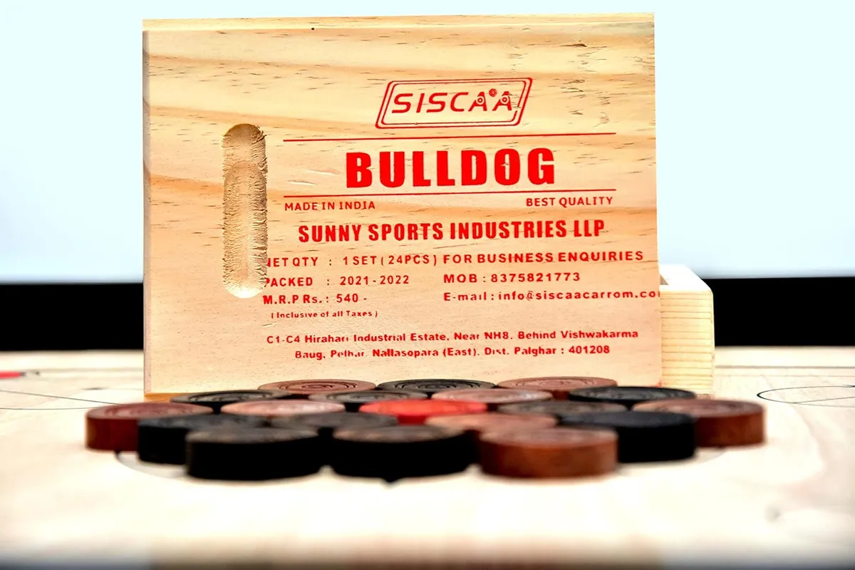 Siscaa Bulldog Carrom Coins Set 8mm Wood Smooth Finish AICF ICF Club
