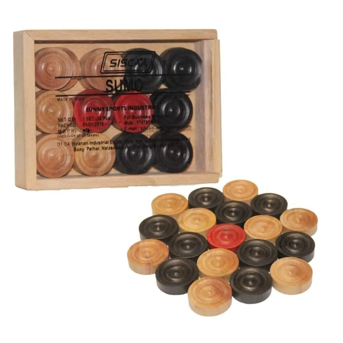 Siscaa Sumo Carrom Coins Set 8mm+ Wood Smooth Finish AICF ICF Heavy Boards (Bulldog/Jumbo)
