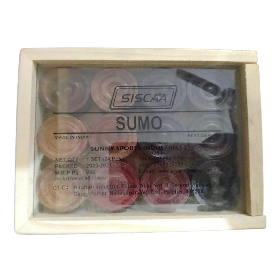 Siscaa Sumo Carrom Coins Set 8mm+ Wood Smooth Finish AICF ICF Heavy Boards (Bulldog/Jumbo)