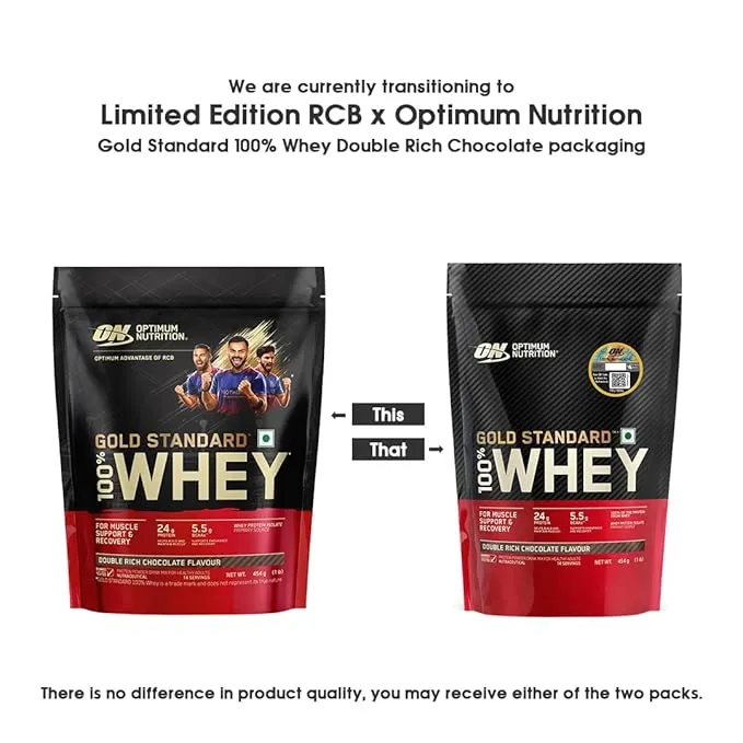 Optimum Nutrition Gold Standard 100% Whey Protein Double Rich Chocolate 454 g (1 lb) ~14 Servings 24g Protein