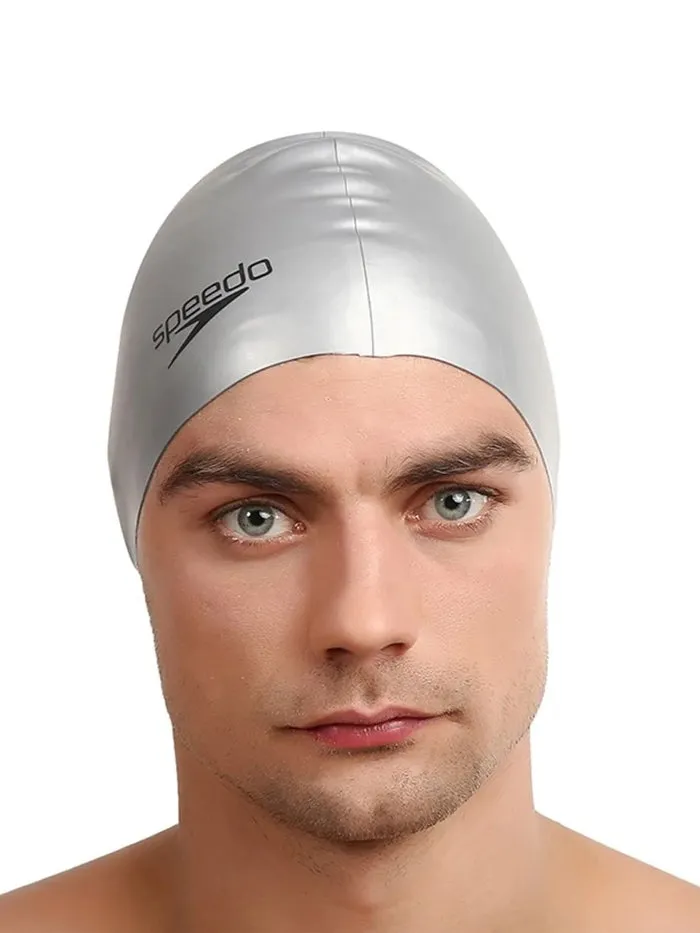 Speedo Flat Silicone Swim Cap Adults Silver One Size