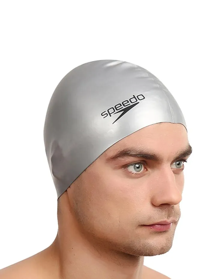 Speedo Flat Silicone Swim Cap Adults Silver One Size