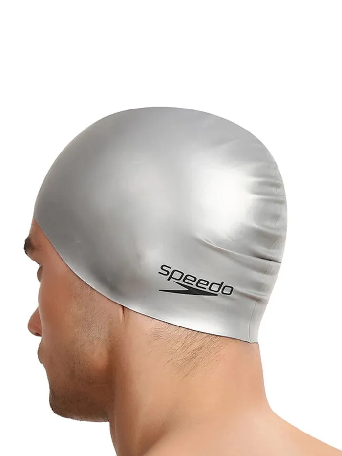 Speedo Flat Silicone Swim Cap Adults Silver One Size