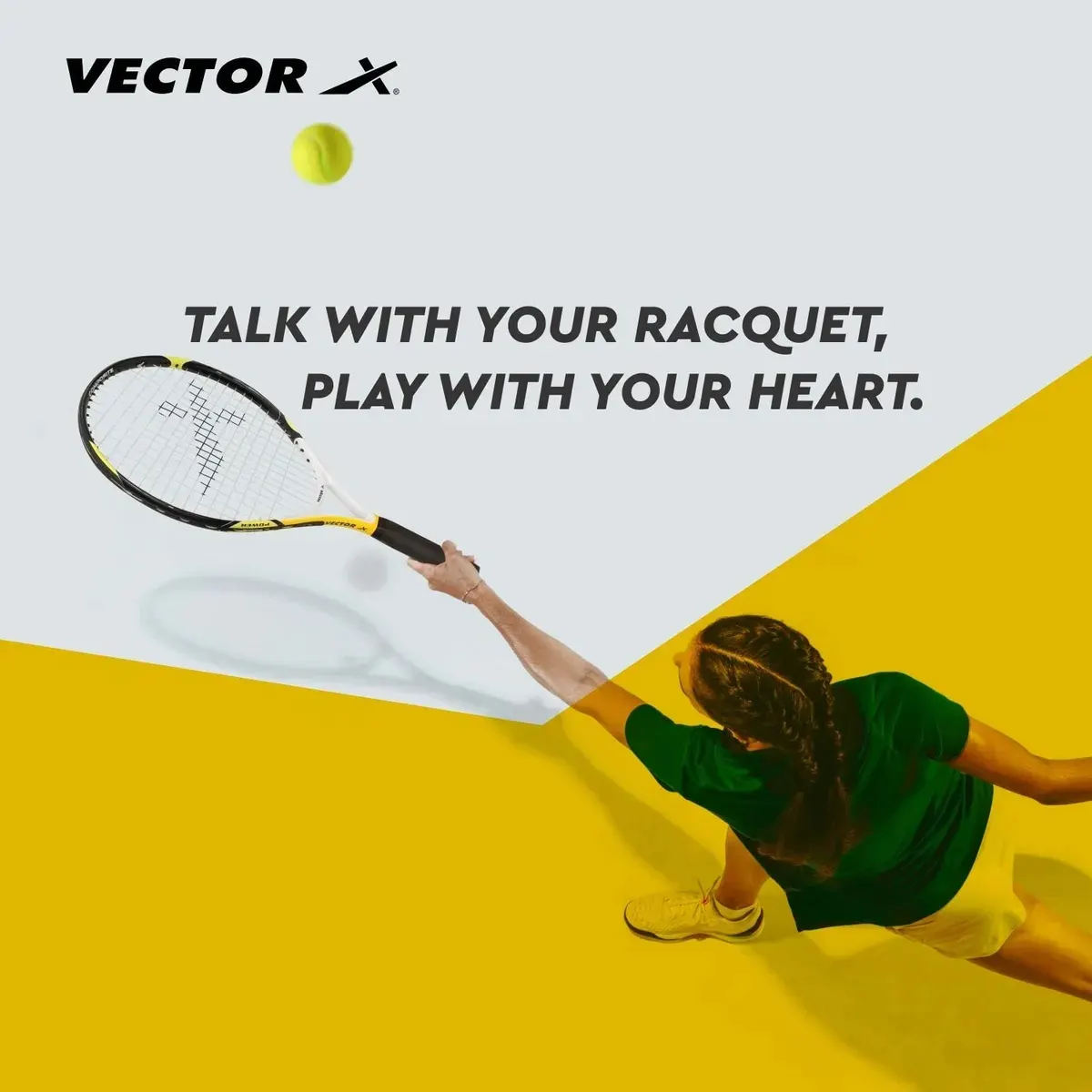 Vector X VXT-1100 Junior Tennis Racquet 21 Inch Yellow Black