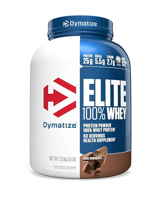 Dymatize Elite 100% Whey Protein Rich Chocolate 5 Lbs 63 Servings 25g Protein