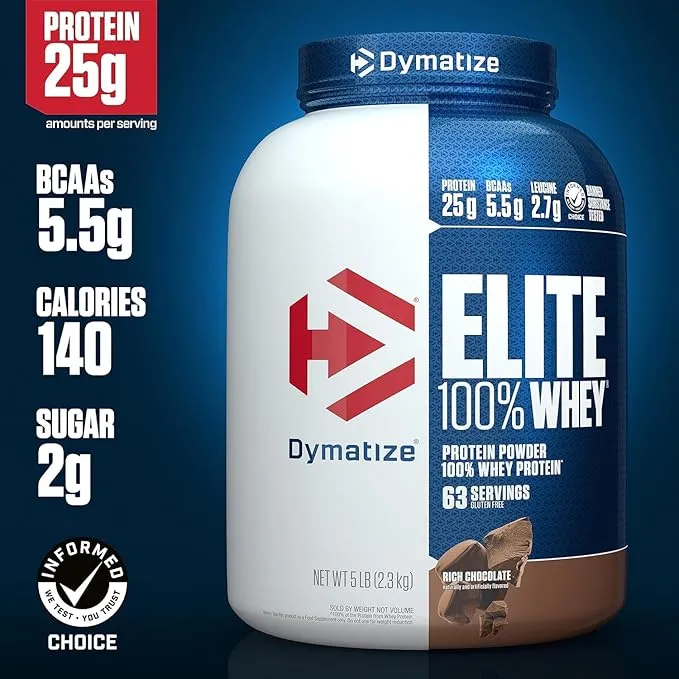 Dymatize Elite 100% Whey Protein Rich Chocolate 5 Lbs 63 Servings 25g Protein